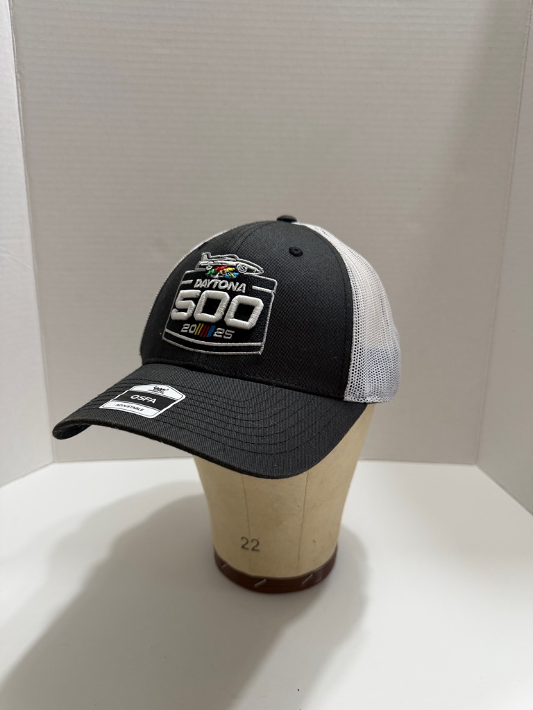 Daytona 500 2025 Embroidered Racing TruckerBaseball CapHat  Black  White